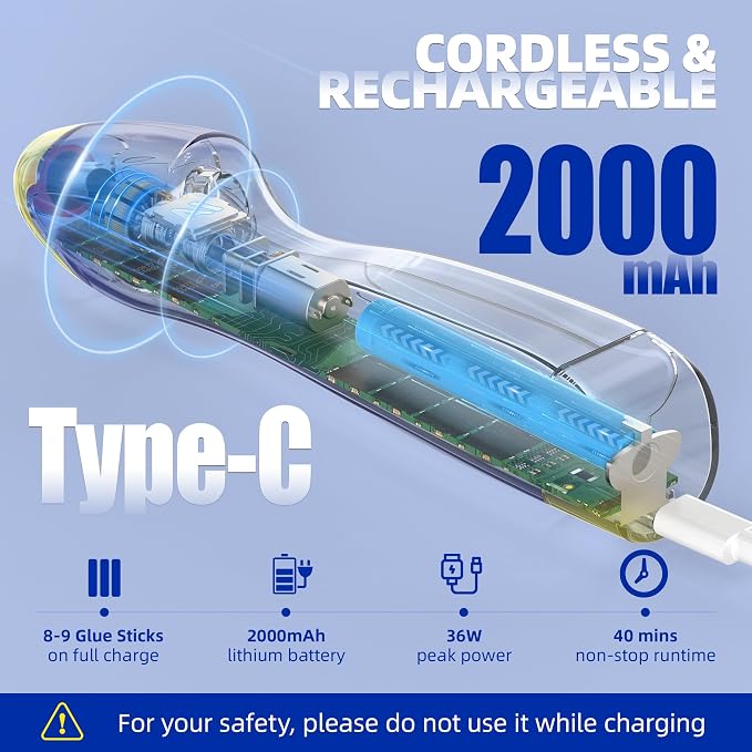 Blue Cordless Hot Glue Gun, 6s Fast Preheating, Auto Dispensing Dripless