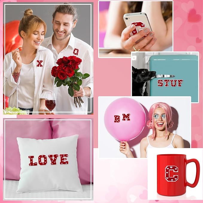 WILLBOND 52 Pcs Valentine's Day Heart Self Adhesive Chenille Letters Patches