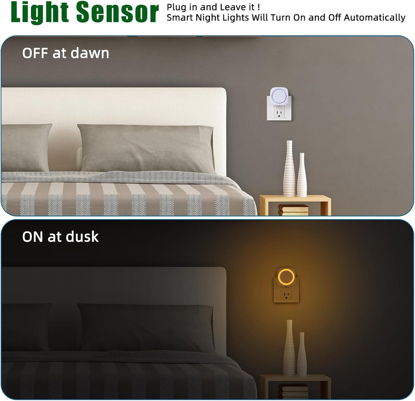LED Night Lights Plug into Wall, Indirect Soft Dimmable Night Light with Dust to Dawn Sensor, Amber Nightlight for Bedroom,Bathroom,Kitchen,Stairs,Hallway,Travel, 4 Packs, Amber