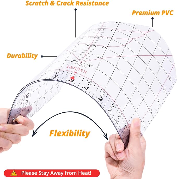 HTVRONT Tshirt Ruler Guide for Heat Press, Vinyl Alignment, Center Design | For
