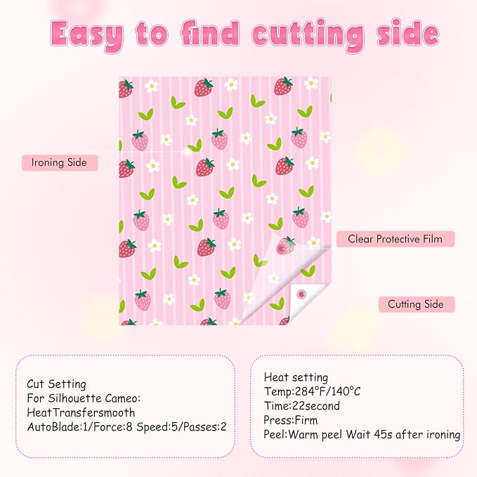 HTVSTD Pink Strawberry Heat Transfer Vinyl 8Sheets 12×10in Iron on Vinyl |