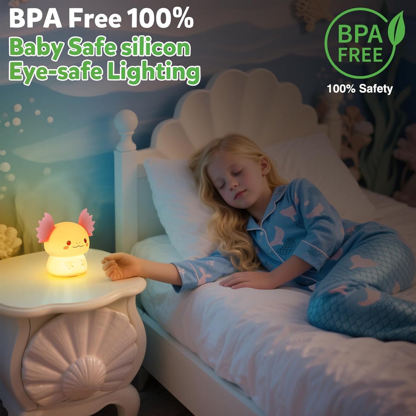 Axolotl Night Light for Kids, Rechargeable Bedroom Bedside Lamp, Night Lamp for Kids Room, Dimmable Nursery Night Light,Girls Boys Room Decor 3 Level Brightness,Animal NightLight for Baby and Toddler