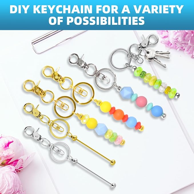 40 Pcs Beadable Keychains Bulk Kit – DIY Keychain Making Supplies