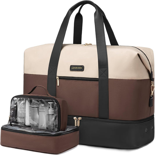 LOVEVOOK Weekender Bag, Large Travel Duffel Bag for Women with 2 Packing Cubes, Carry on Overnight Bag with Shoe Compartment, Mom Hospital Bags for Labor and Delivery