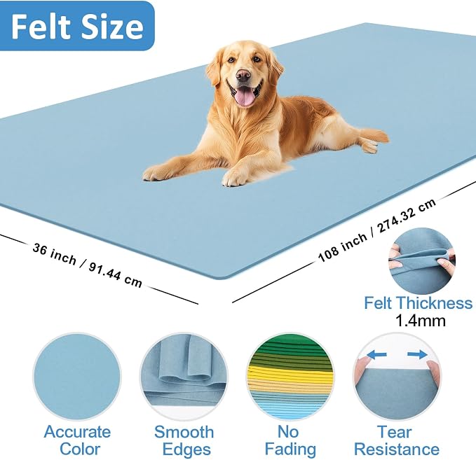 XSEINO Dusty Blue Large Felt Fabric 108" X 36 ", 1.4 mm Thick Soft Felt Fabric