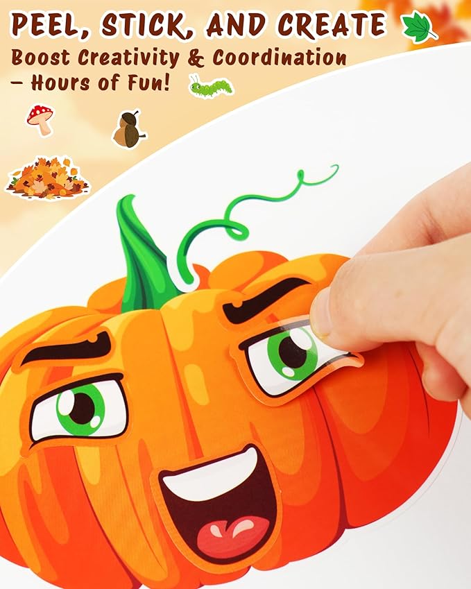Aowplc 48 Sheets Fall Make a Face Stickers, 12 Designs Fun Fall Crafts