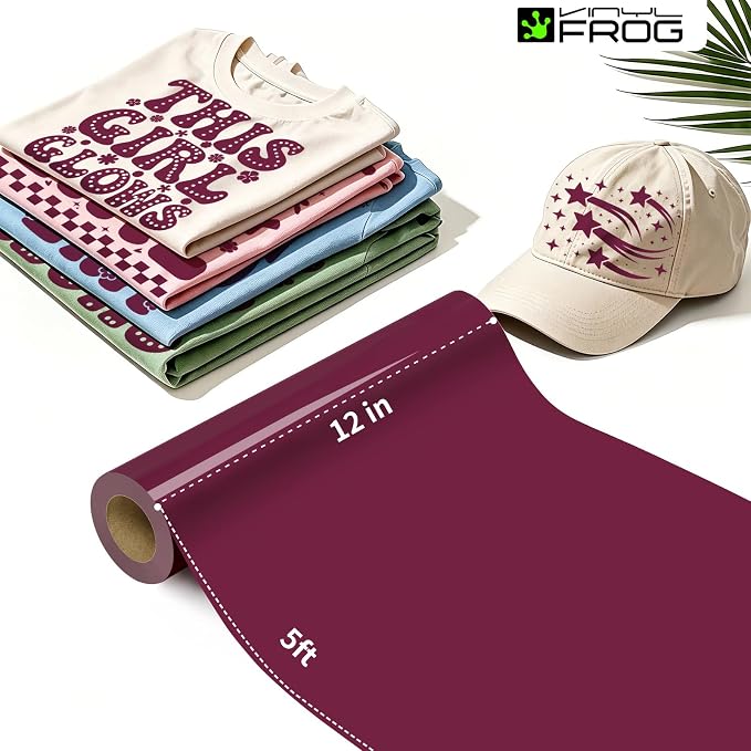 VINYL FROG Maroon Heat Transfer Vinyl Roll 12" x5ft Matte HTV Vinyl | Burgundy
