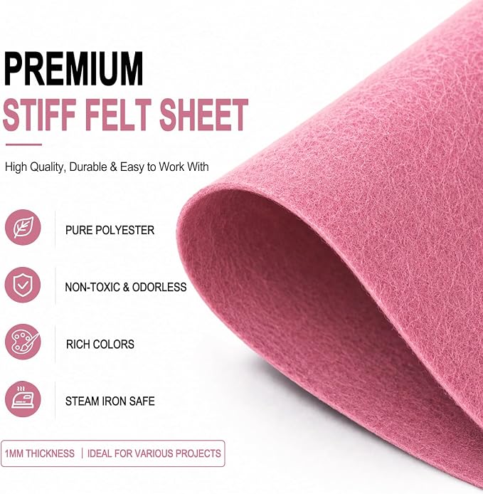 Dusty Pink Large Felt Fabric 36" x 36", 1mm Stiff Felt Sheet, Nonwoven Fabric