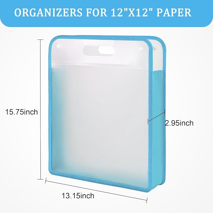 Caydo Scrapbook Paper Storage, 3 Pack Blue Expanding Paper Folio | Clear