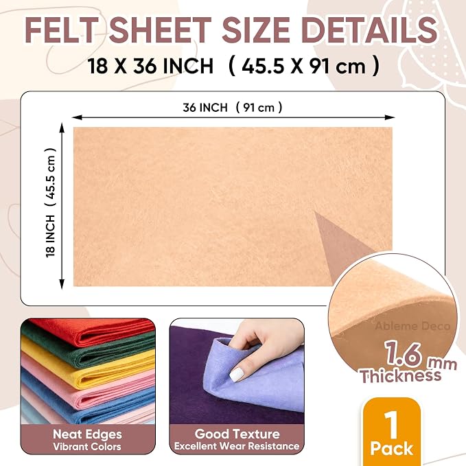 Soft Felt Fabric Sheet 18" x 36", 1.6mm Acrylic Craft Felt, Peach | Soft Thick