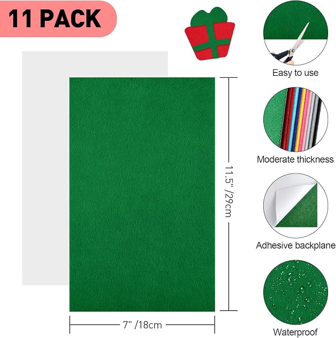 NACHLYNN 11Pcs Self Adhesive Felt Fabric Sheets 7"x11.5" /18x29cm Sticky Back