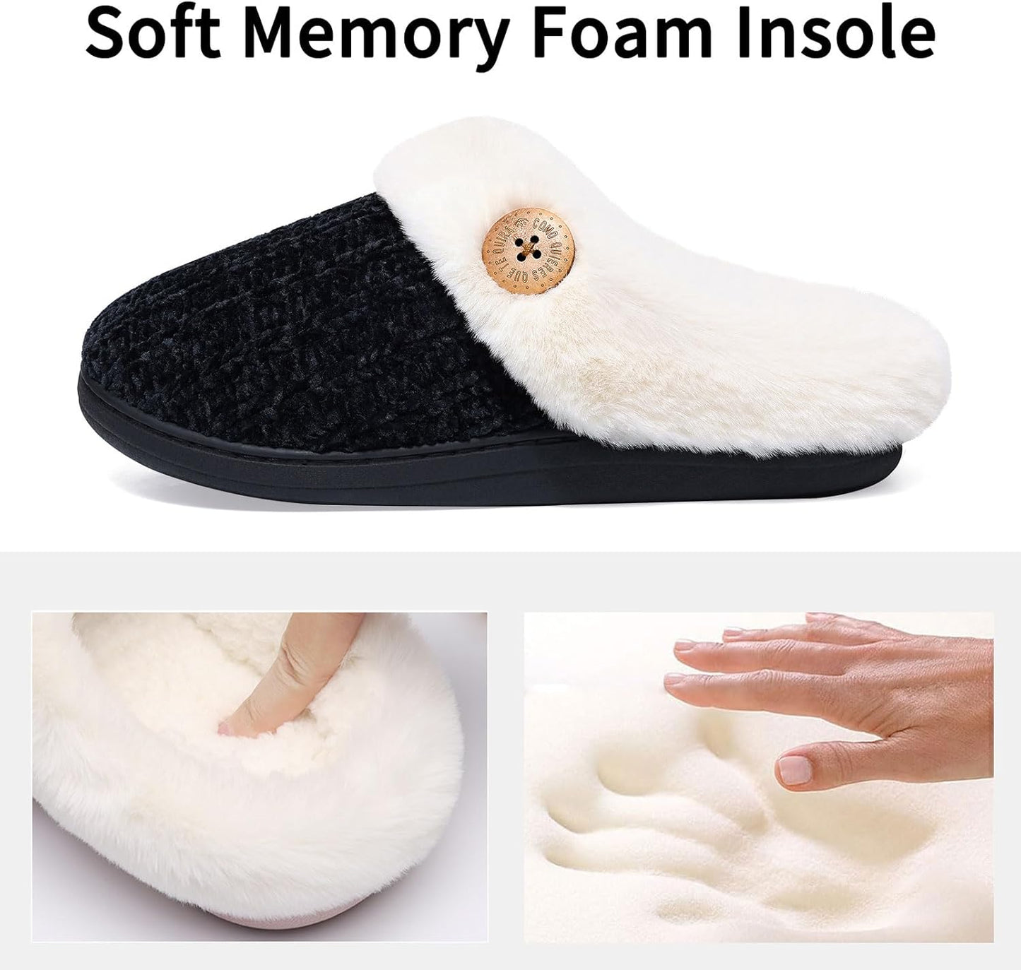 Evshine Warm Knit House Slippers for Women Comfy Wool-Like Lined Chenille Slippers with Memory Foam and Indoor Outdoor Soles