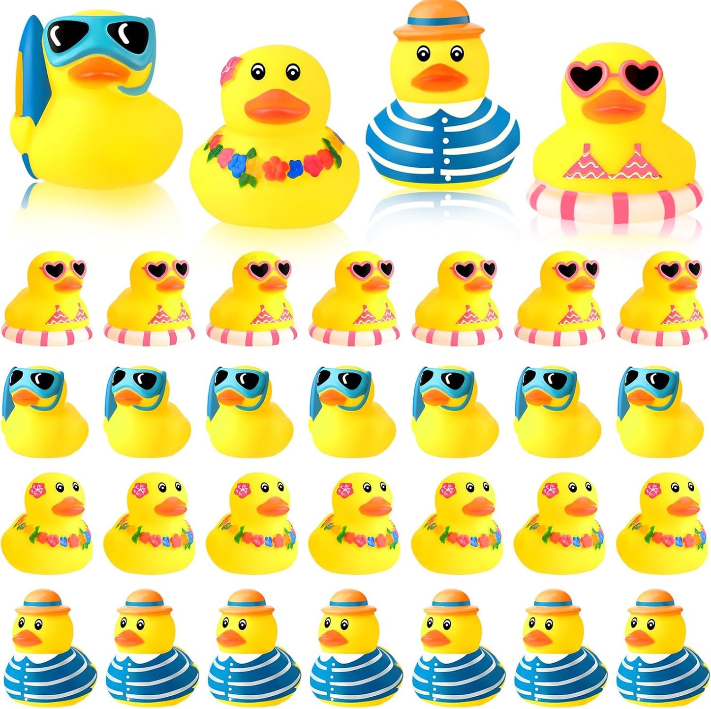 Honoson 24 Pcs Summer Beach Rubber Duckies Bulk Mini Rubber Duck Bath Toys Float Bathtub Ducky Cute Squeaky Ducky for Classroom Carnival Summer Birthday Baby Shower Party Favor