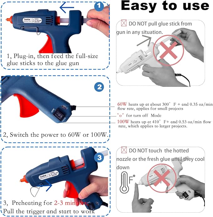 Full Size Hot Glue Gun with Case, 60W/100W/OFF Switch, 9.8ft Extra-long Power