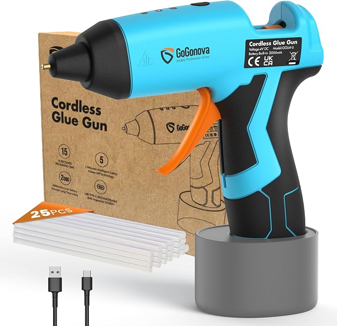 GoGonova Cordless Hot Glue Gun, 15s Fast Preheating