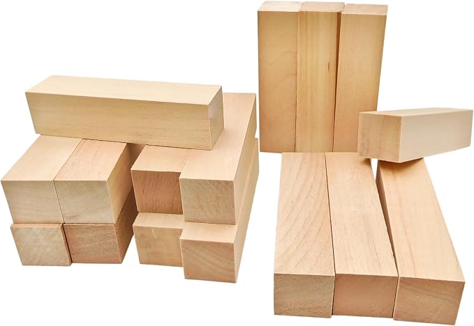16Pcs Unfinished Basswood Blocks-1x1x4 Inch Small Rectangular Wood Blocks