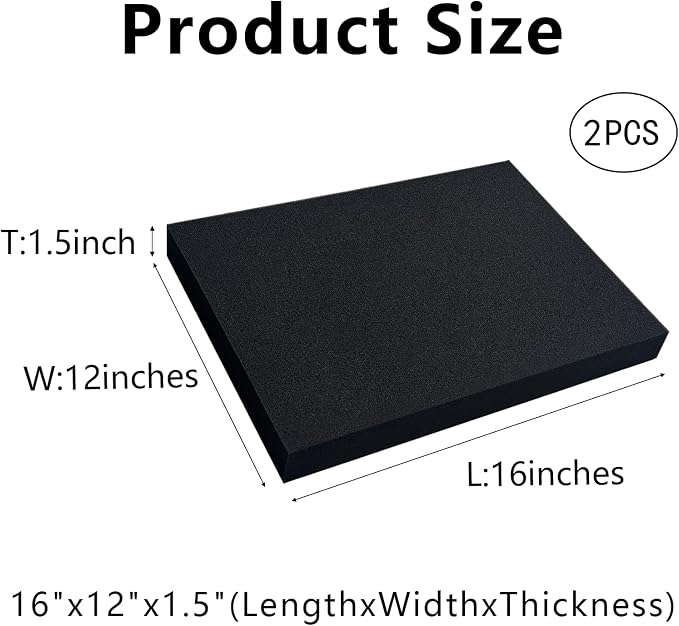 2 PCS 16" x 12" x 1.5" Polyurethane Foam Sheets Black Cushion Foam Panels |