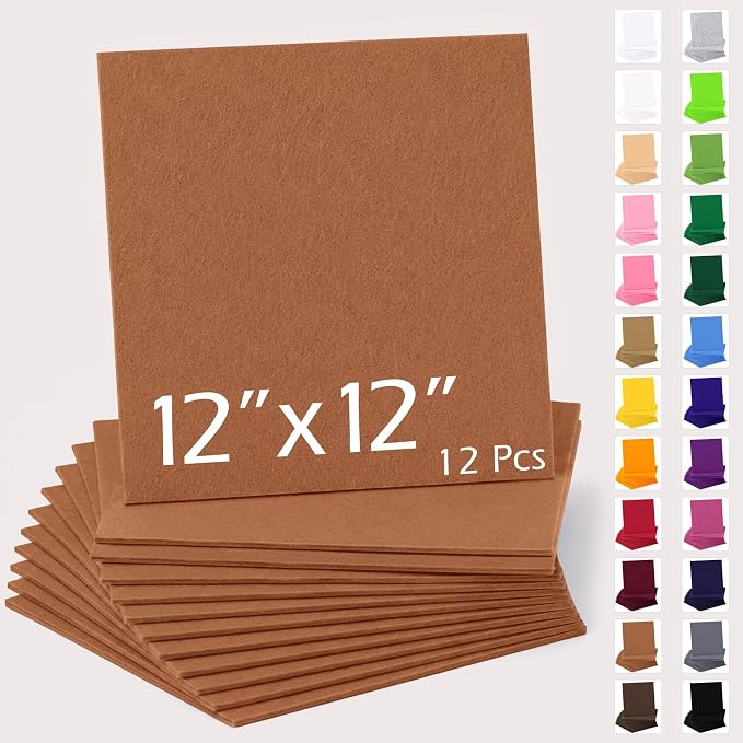 12" x 12" Felt Sheets for Crafts, 2mm Stiff Felt Fabric, Chocolate | 2mm Thick