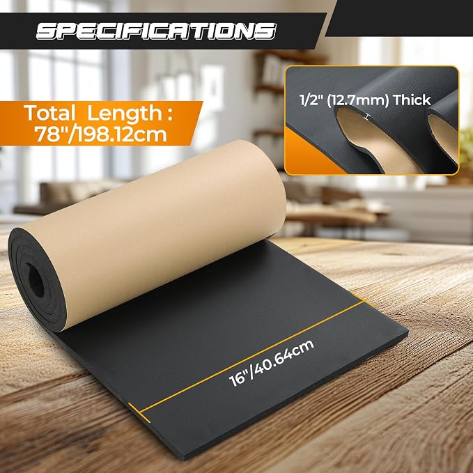 NATGAI Sponge Neoprene with Adhesive Foam Rubber Sheet 1/2” Thick X 16” Wide X