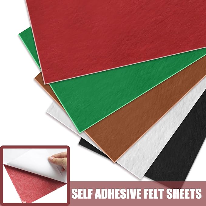 Bonsicoky Red Self Adhesive Felt Sheets, 10 Pack, A4 Size | Felt Fabric