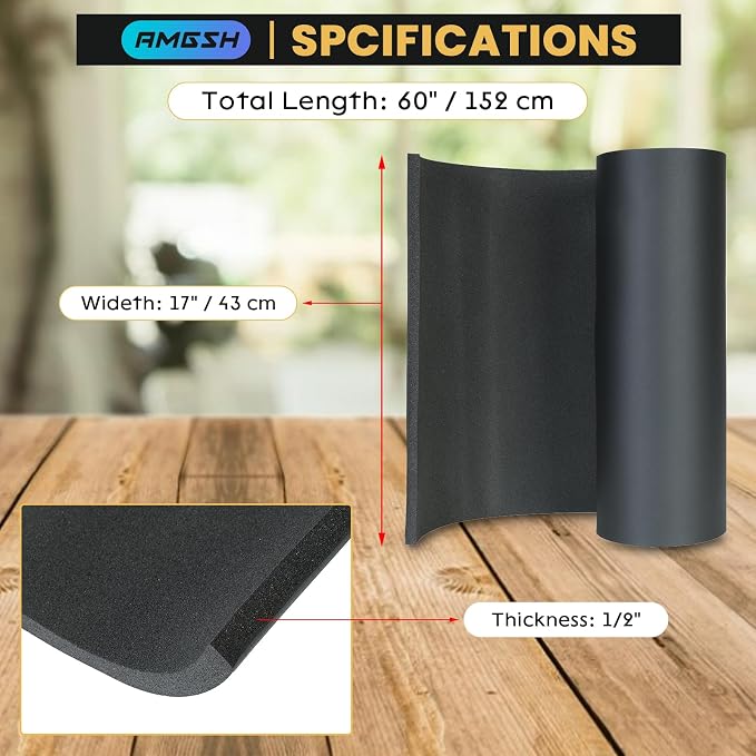 1/2" Thick X 17" Wide X 60" Long Closed-Cell Foam Neoprene Padding,