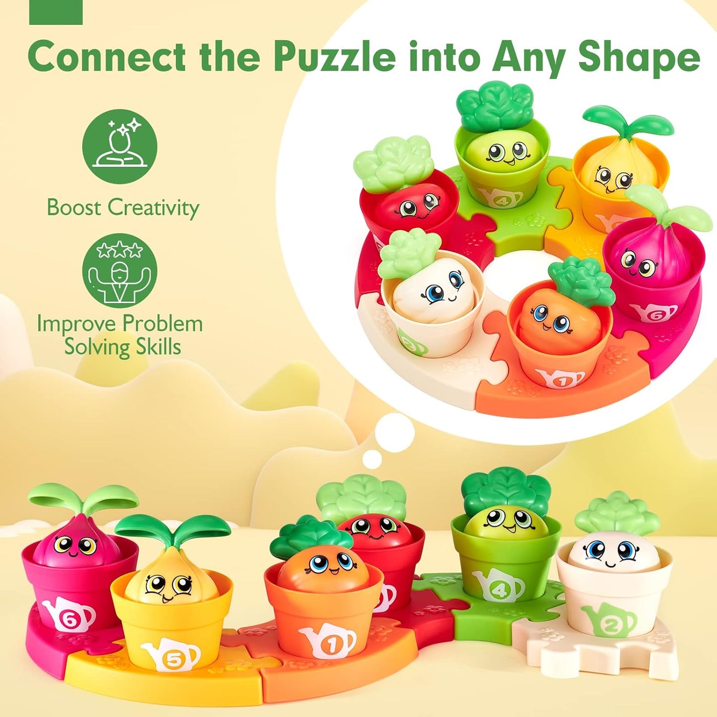 hahaland Montessori Toys for 1 Year Old Gifts - Puzzle & Garden Set - Color Sorting Stacking Daycare Learning Toys for Toddlers 1-3