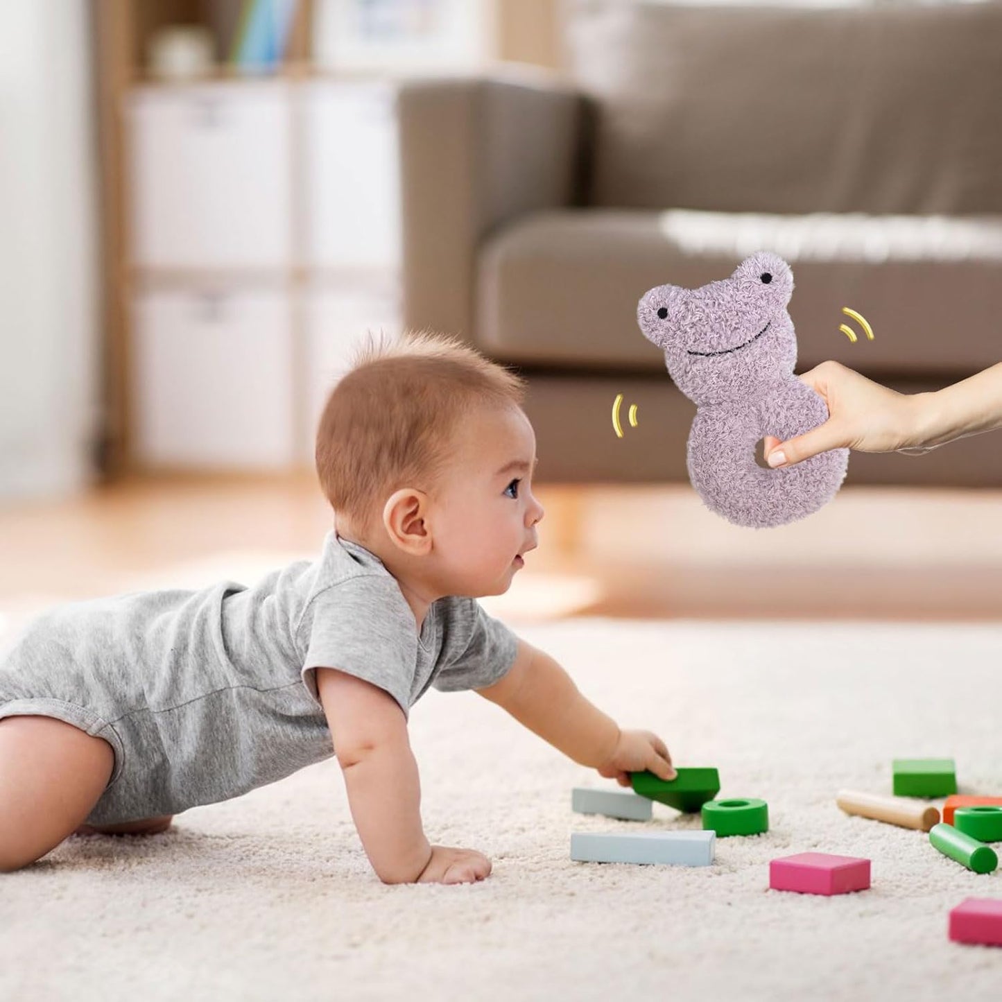 Baby Frog Soft Rattle Toy, Plush Frog Infant Shaker Rattle Easy-Grasp Stuffed Animal Toy, Gifts for Newborns Babies Toddlers Boys Girls, Purple, 6 Inches