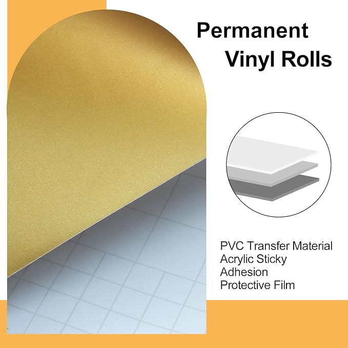Luomorgo Gold Permanent Vinyl Roll 12" x 5FT | Glossy, Waterproof Adhesive Vinyl