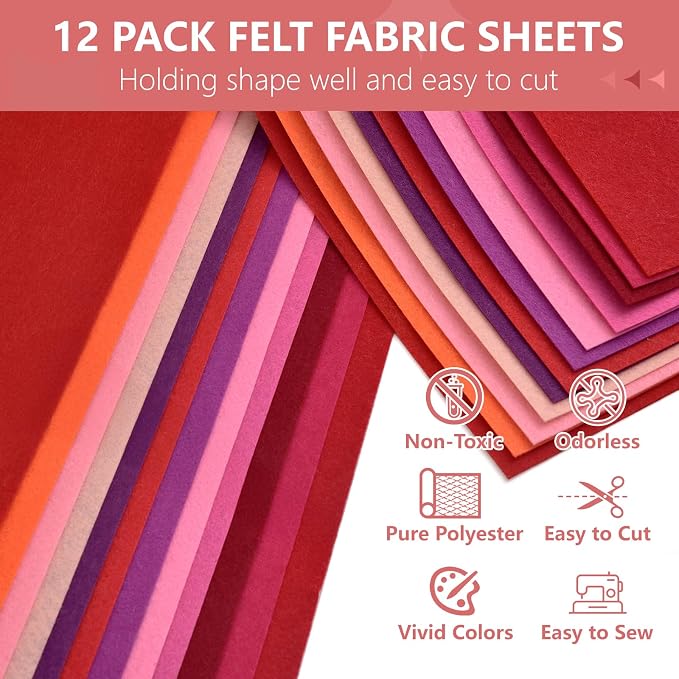 12 Rolls 8"x35" Large Stiff Felt Sheets, 1mm Felt Fabric Sheet