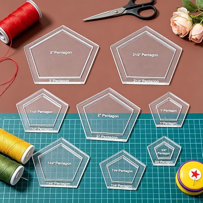 BENECREAT 16 pcs Pentagon Quilting Template, Acrylic Quilting Templates Rulers