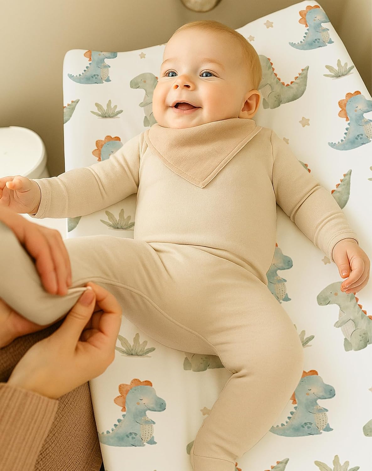 Changing Pad Cover for Baby Boys Girls 2 Pack, Fits Standard 32”×16” Changing Table Pads, Silky Breathable Stretch Knit, Machine Washable (Tiny Dinos)