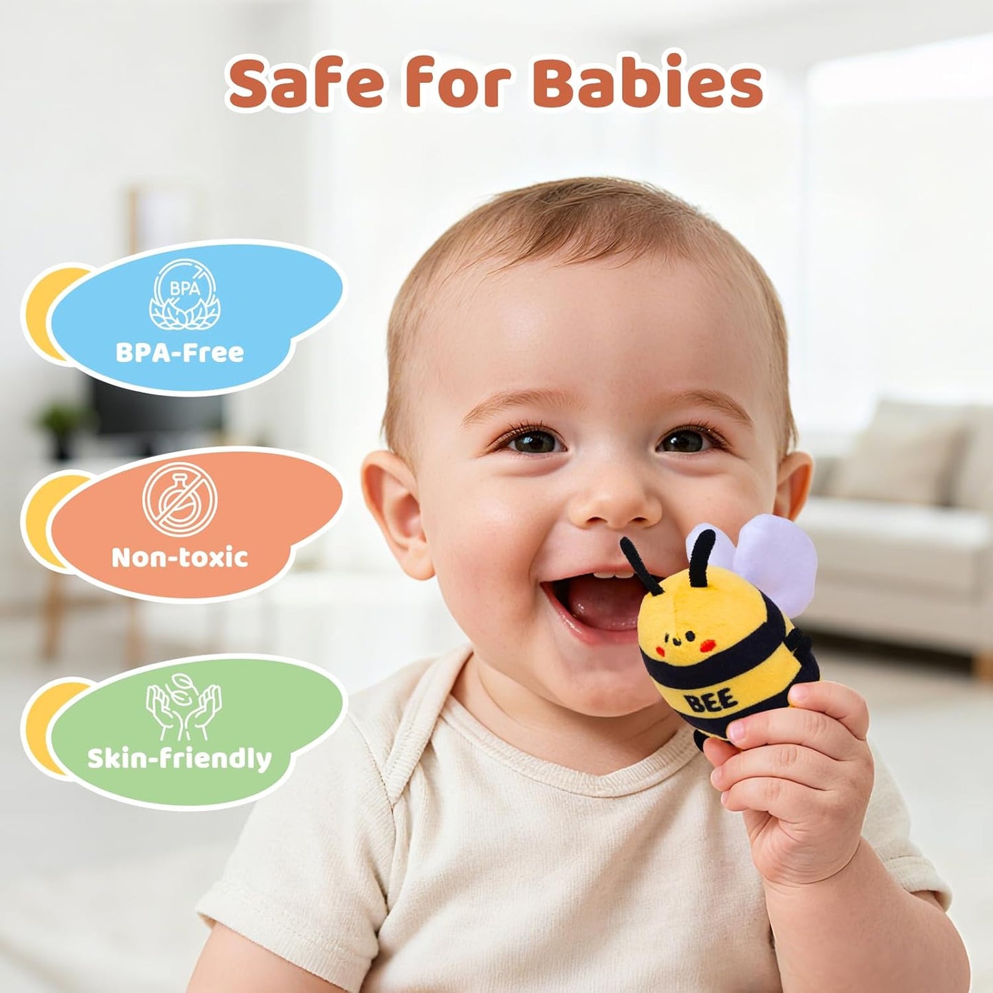 Baby Toys 6-12 Months – Beehive Infant Toy with 5 Sensory Bees, Rattle, Music, Mirror Montessori Toys for 6 7 8 9 10 11 12 Month Old Baby, Boys Girls Birthday