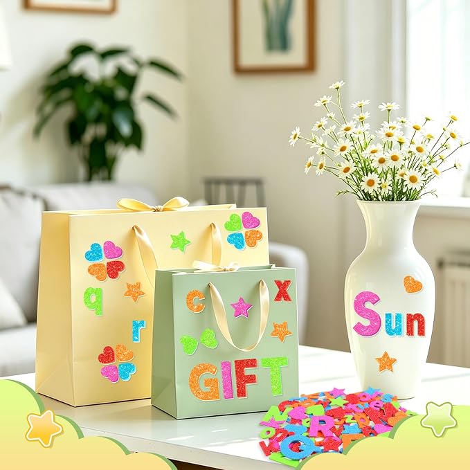 Glitter Foam Letter Stickers 335 Pcs Self-Adhesive Uppercase & Lowercase ABC