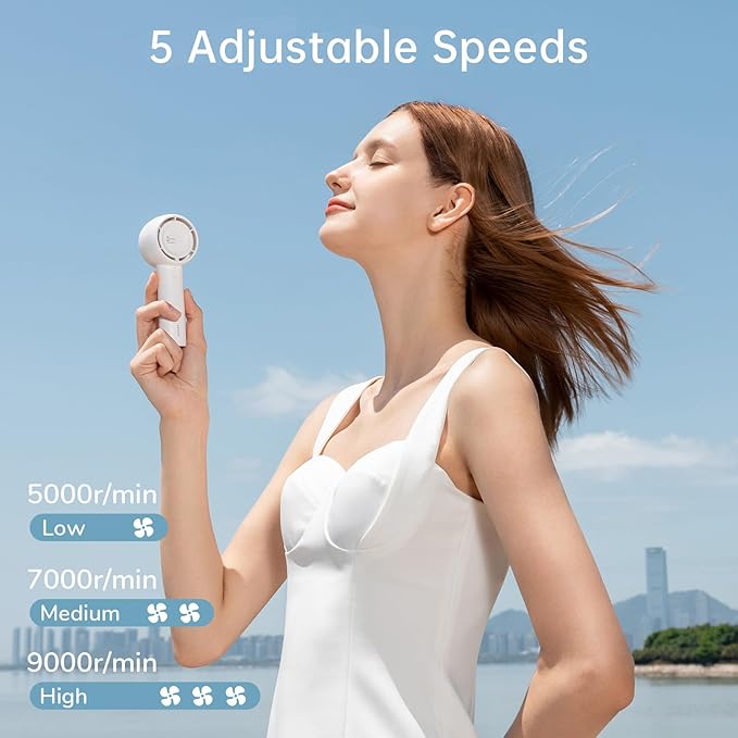 JISULIFE Mini Portable Fan-Bladeless Safe Design, Powerful Turbo Handheld Fan with 5 Speeds, 16Hrs Max Cooling Time，USB Rechargeable, Small Pocket for Travel/Lash, Gifts For Girls/Women