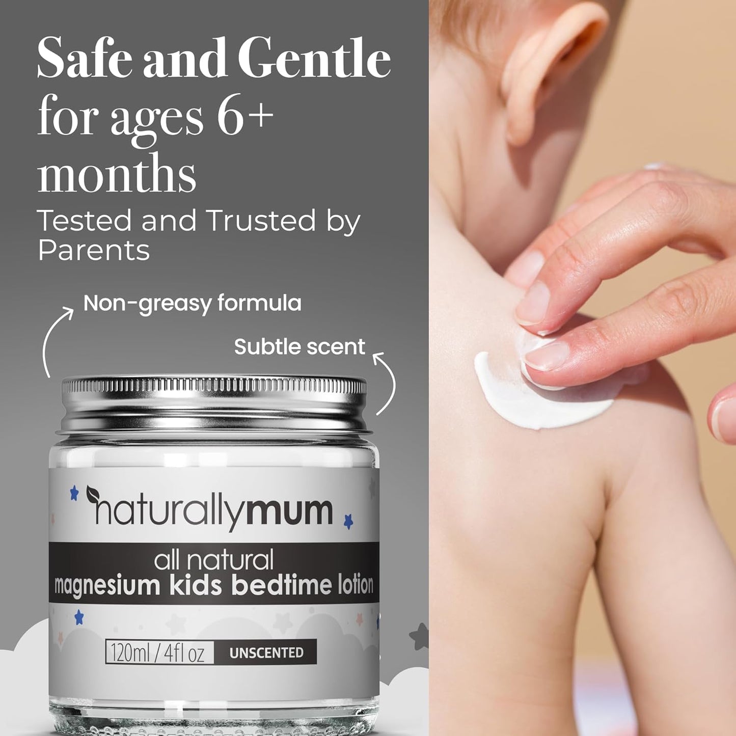 NaturallyMum - Magnesium Bedtime Lotion for Kids & Babies [NATURAL & SAFE] - Topical Kids Magnesium Cream Lotion for Sleep - Safe for Babies (6M+) - Support for Sleep, Bone & Overall Kids Health