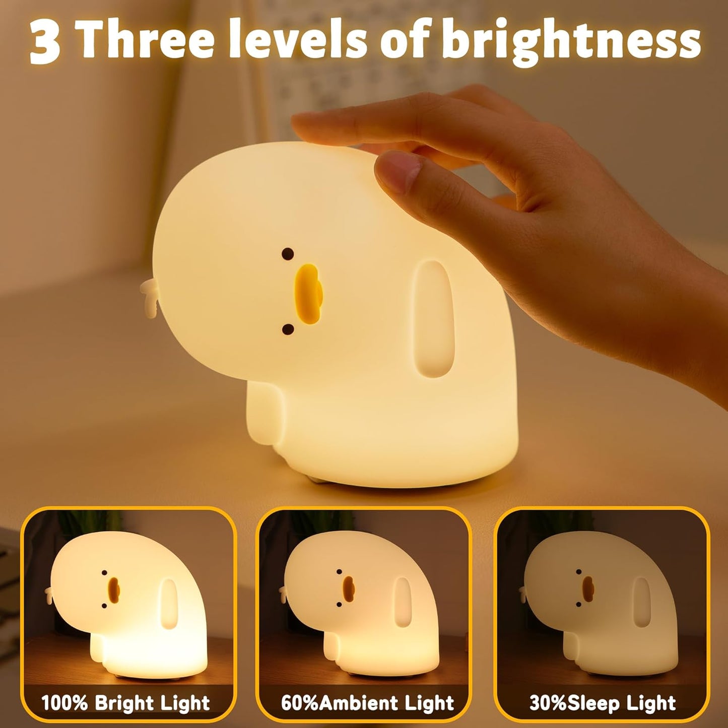 Attivolife Duck Night Light, Silicone Why Duck Lamp, Silica Gel Nursery Bedside Lamp with Dimmable Rechargeable, Best Decor for Bedroom Living Room Study, Creative Gift Idea for Baby Kids Friends