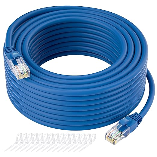 Cat5e Ethernet Cable 150 FT, Cat 5e Internet Cable, Blue Snagless Patch Cord, Flexible, Network, LAN, PoE, Standard RJ45 Connector for PC, Server, Router, Modem, TV, PS5 - with 15 Cable Ties