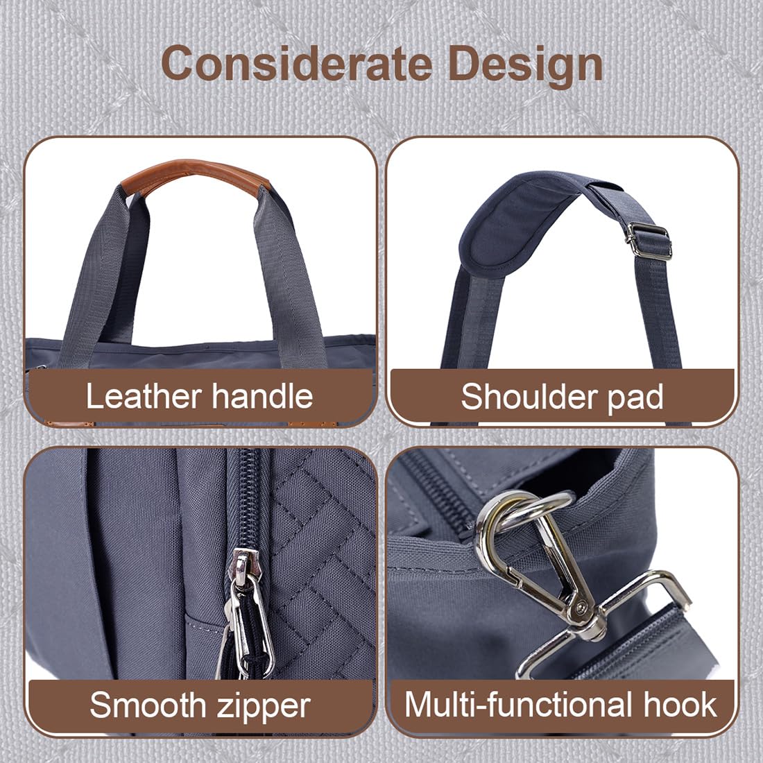 Diaper Bag Tote, with 16 Inch Laptop Compartment and 3 cooler Pocket Ideal for Boy (Dark Gray)
