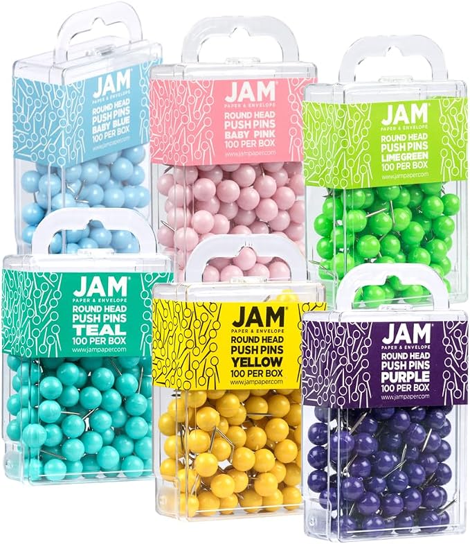 JAM PAPER Colorful Push Pins
