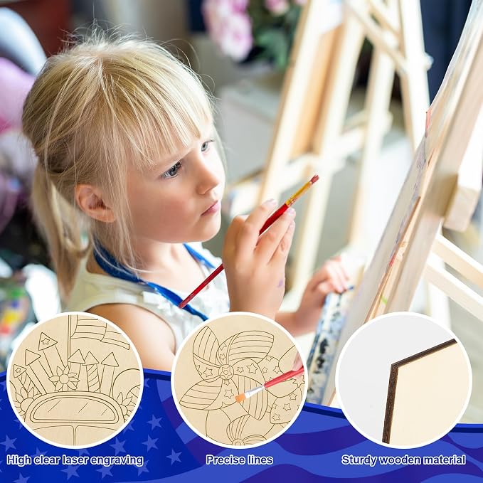COCHIE 10 Pieces Large 4th of July Unfinished Wood Crafts to Paint