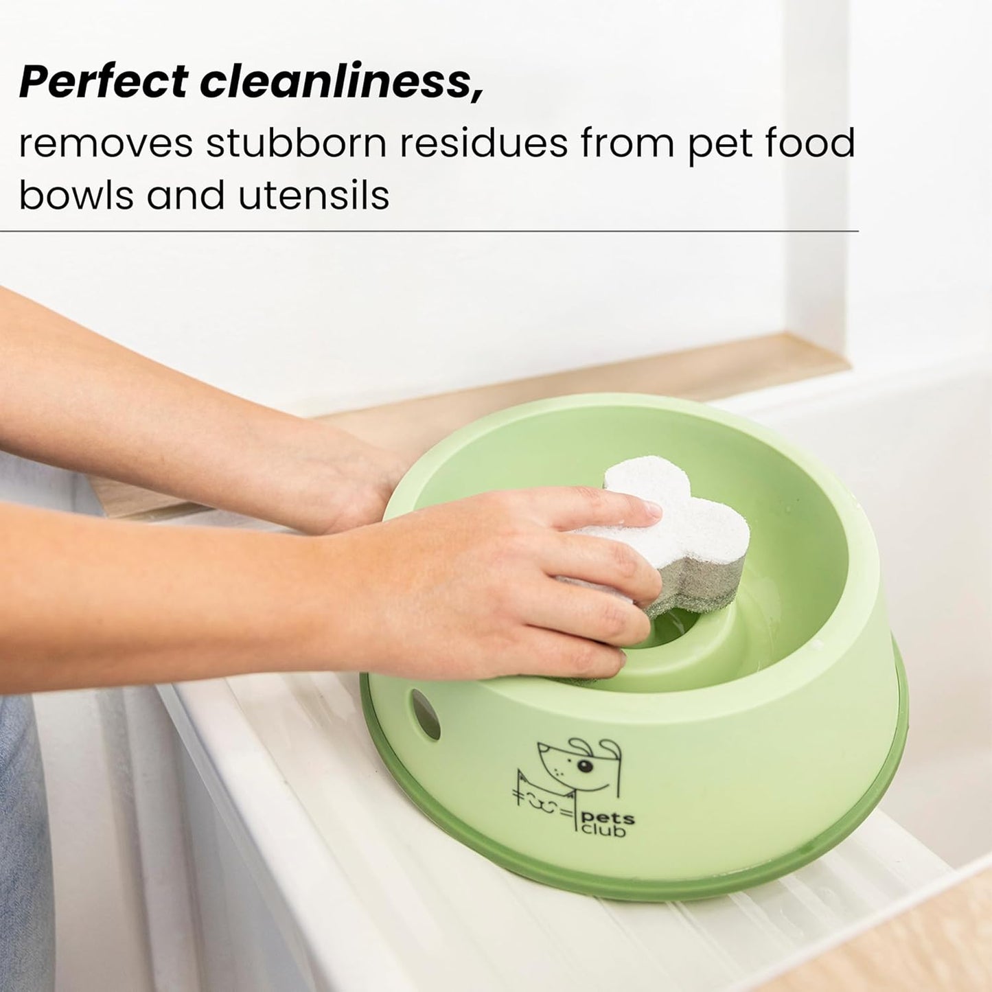 Vigar Pets Club Scrubber Sponge - Set of 4 Bone-Shaped Pet Bowl Cleaning Scrubber - Dish Sponges for Washing Pet Bowl - Non Scratch and Reusable, Gray