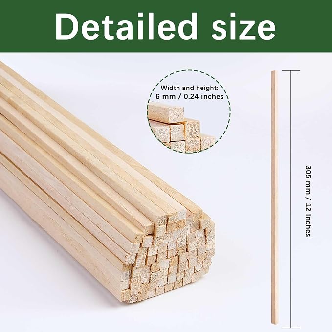 75 Pcs Balsa Wood Sticks 1/4 x 1/4 x 12 Inch balsa Wood Strips Hardwood Square