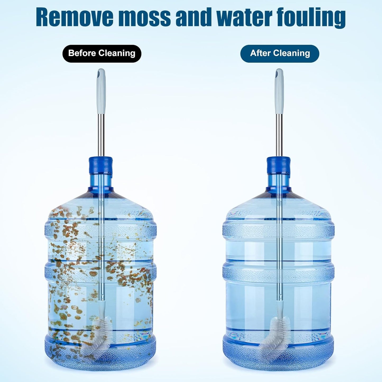 2-Pack Extra Long Bottle Brush, Nylon Bristles, Bendable Brush Head, Stainless Steel Handle, Cleaning Brush for 1-5 Gallon Water Bottles, Jugs, Buckets and Kettles