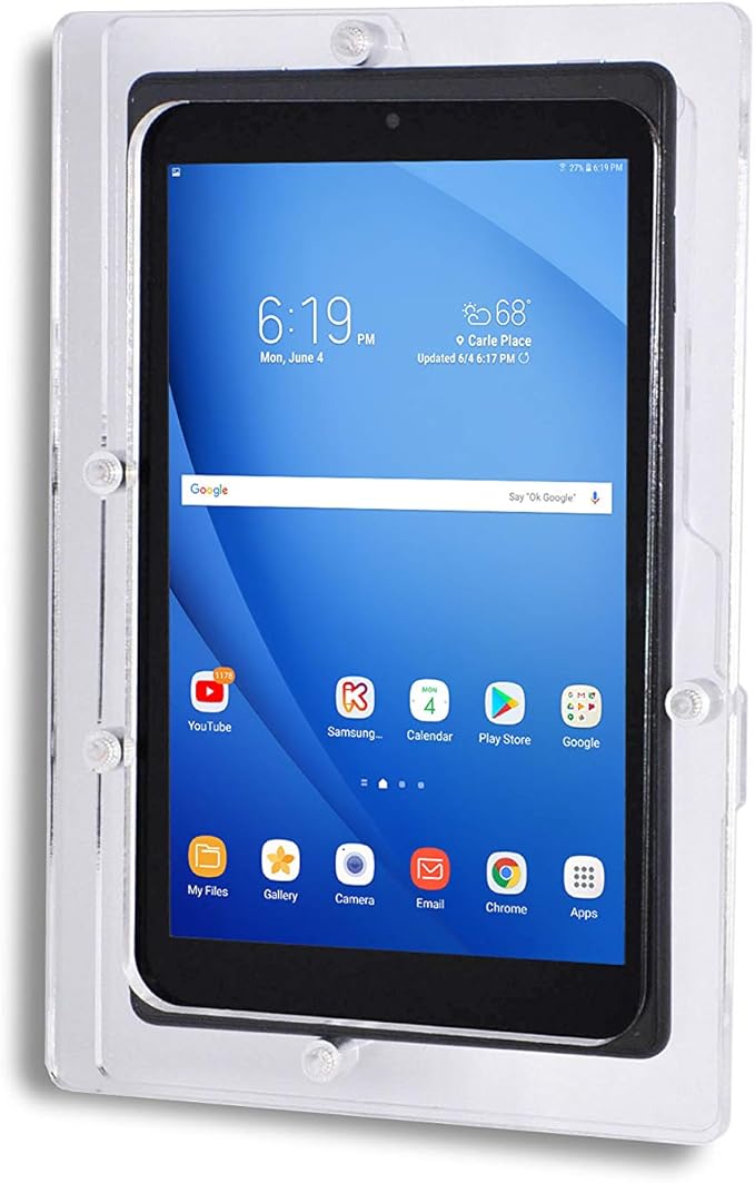 TABcare Anti-Theft Acrylic VESA Enclosure for Galaxy TAB A7 Lite 8.7" SM-T220 Tablet with Free Wall Mount Kit & 90-Degree Angle USB C Cable (TAB A7 Lite, Clear)