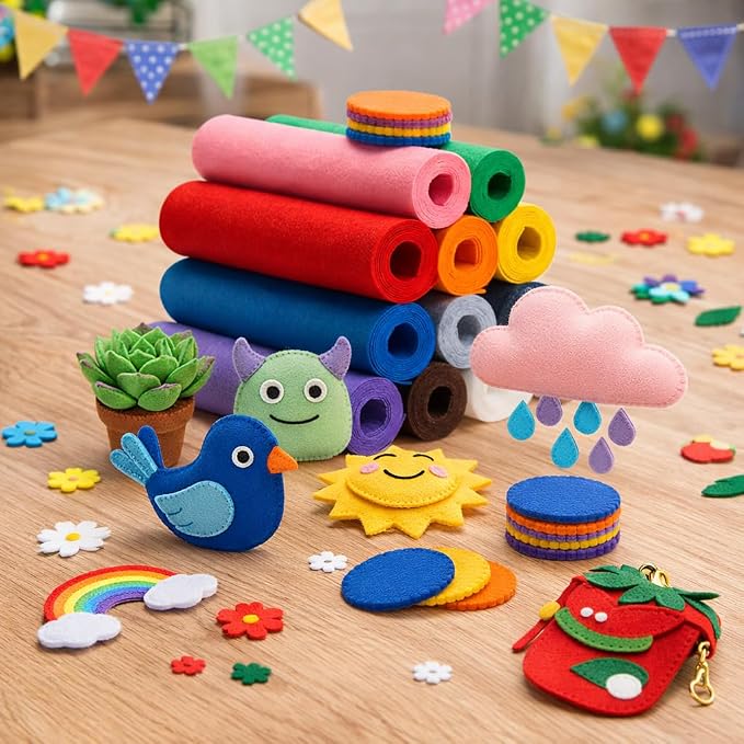 12 Rolls Large Stiff Felt Sheets 8"x35" Felt Fabric Bundle Pack Rainbow