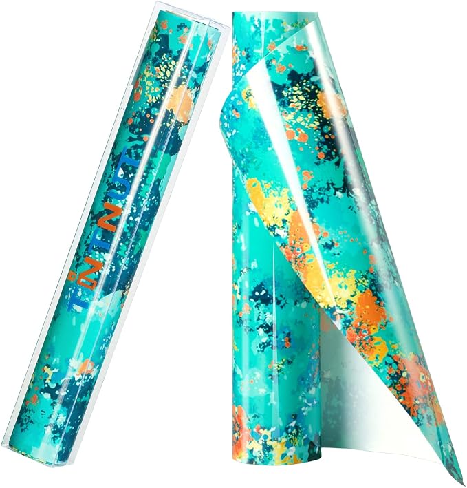 Tintnut Teal Splash Heat Transfer Vinyl Roll, stretch washable, works