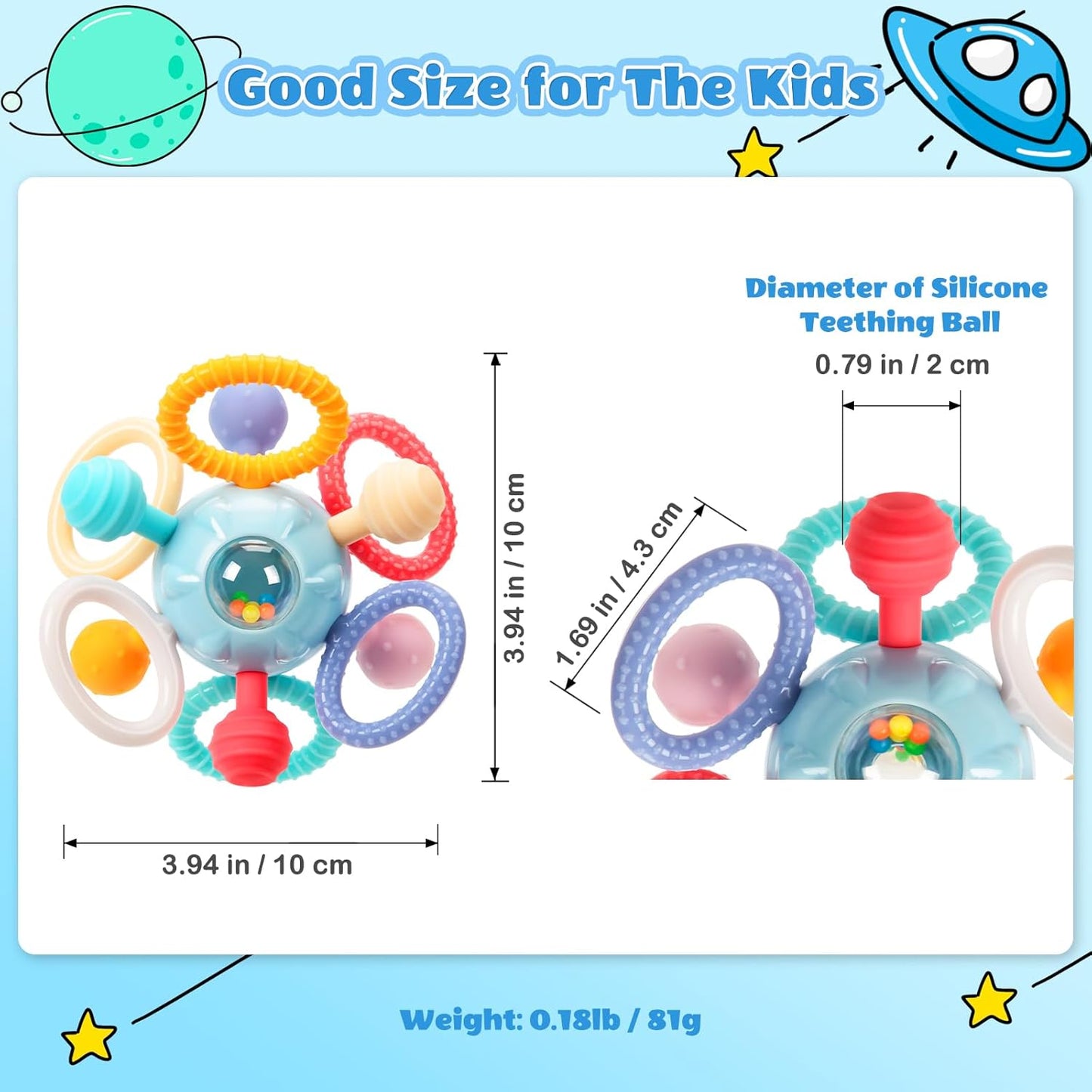 Baby Teething Toys for 0-6 6-12 Months, BPA Free Food Grade Silicone Teether, Infant Sensory Chew Rattles Toys, Gifts for Infant Newborn Boys Girls 0 3 6 9 12 18 Months, Blue