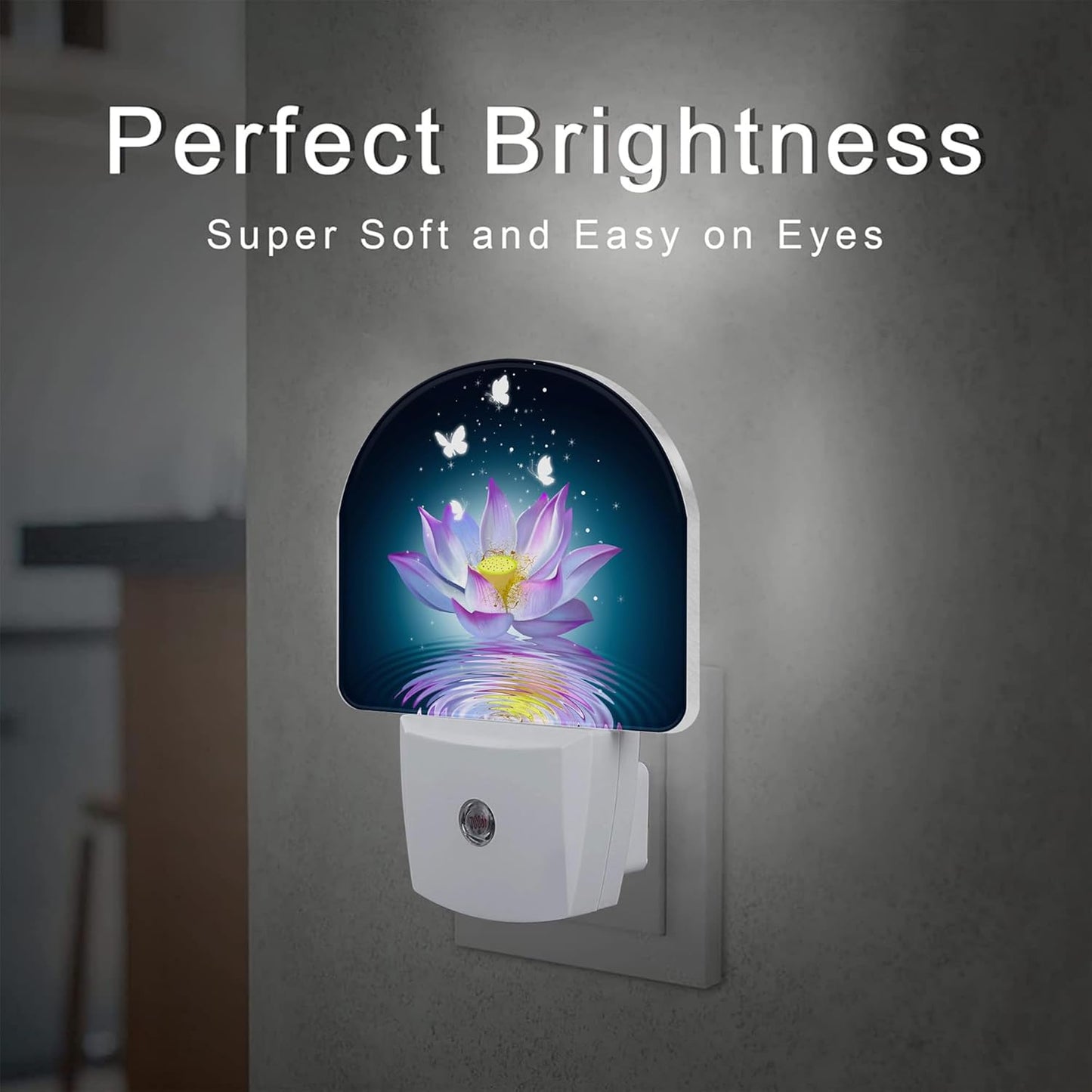Lotus and Glowing Butterflies Night Light Plug into Wall, Pink Lotus Flowers Dusk to Dawn Night Light Plug in,0.5w Energy Saving Sleep Friendly NightLight for Kids Boys Girls Home Decor