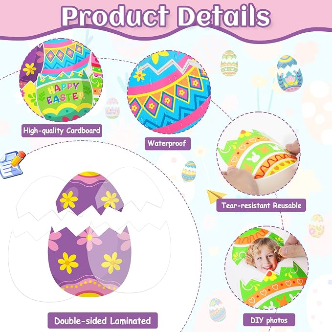 60pcs Easter Egg Theme Cutouts Easter Bulletin Board Decorations Spring Egg