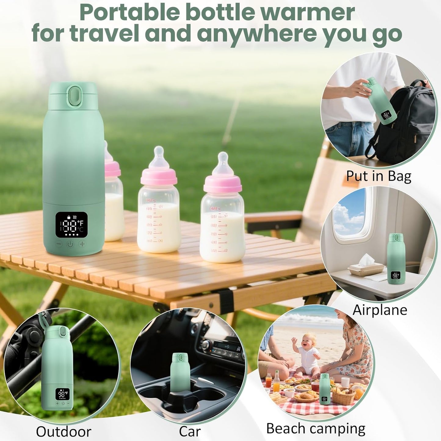 Portable Bottle Warmer for Travel,17oz Portable Milk Warmer for Baby Fast Heating,30W Fast Charge Precise Temperature Control Bottle Warmer On The Go Baby Milk Warmer for Breastmilk & Formula